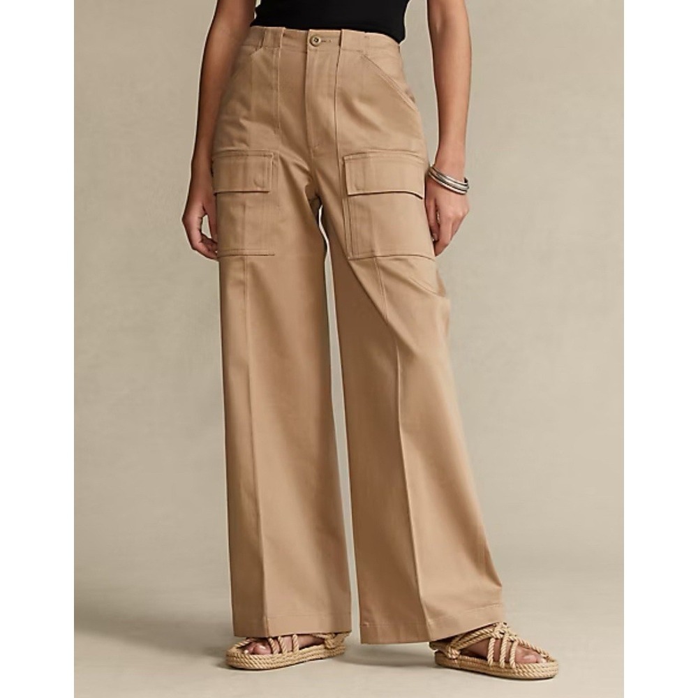 Polo Ralph Lauren Wide Leg Cargo Trouser Pants Women 4 Beige Utility Inspired